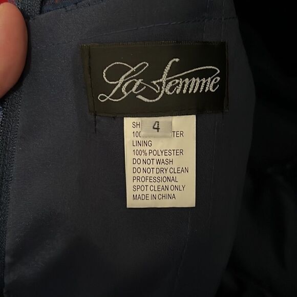 LA FEMME Chiffon Skirt Metallic Lace Evening Dress NWOT - Picture 8 of 8